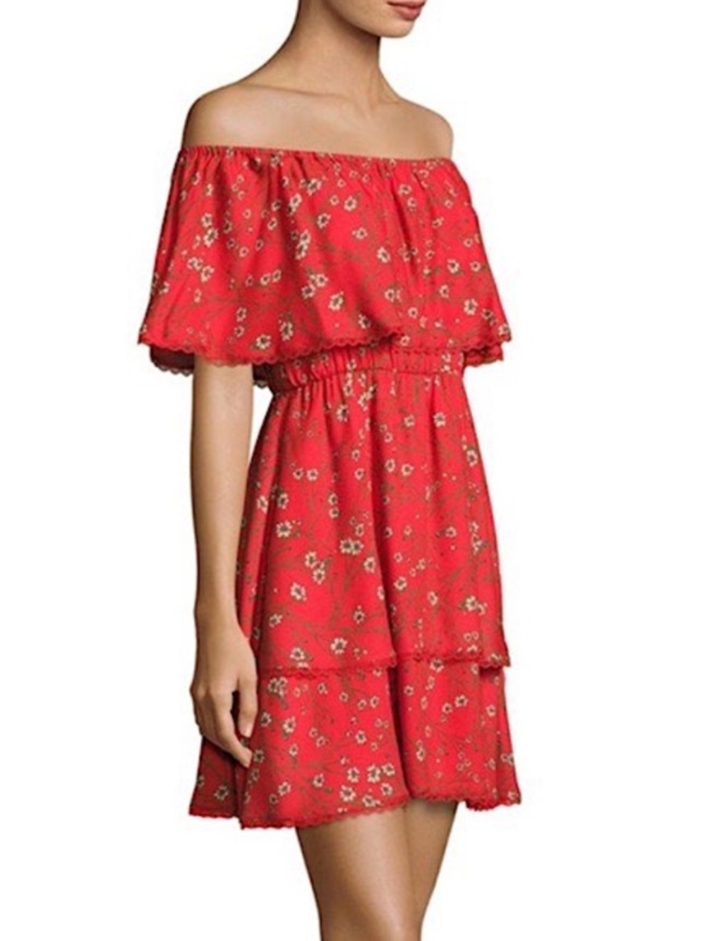 Alice + Olivia Retail $350 Red Floral Tiered Mini Dress | Size 2